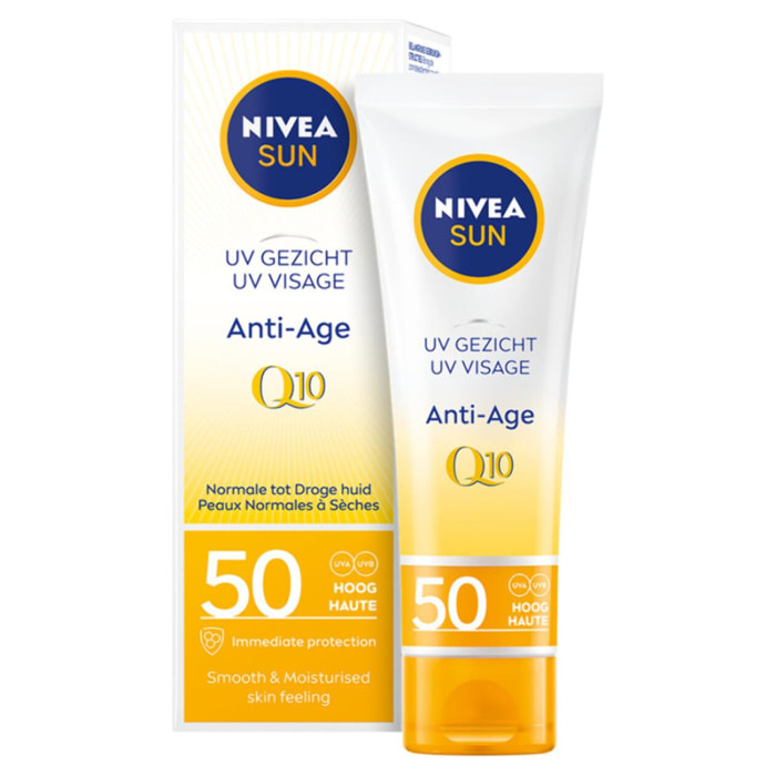 Pack de 2 - NIVEA SUN - Crème solaire UV Visage Anti-Âge Q10 FPS 50 2X50ml