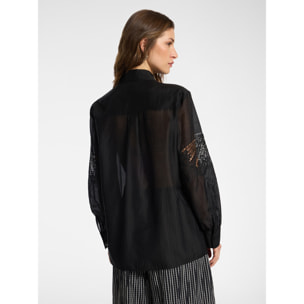 Elena Mirò - Camicia in organza ricamata - Nero