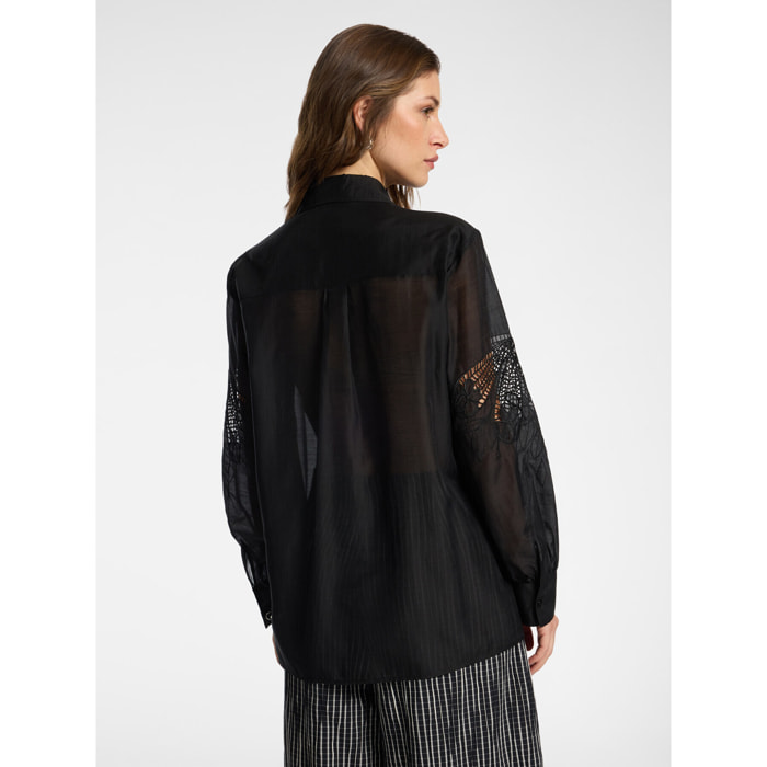 Elena Mirò - Camicia in organza ricamata - Nero
