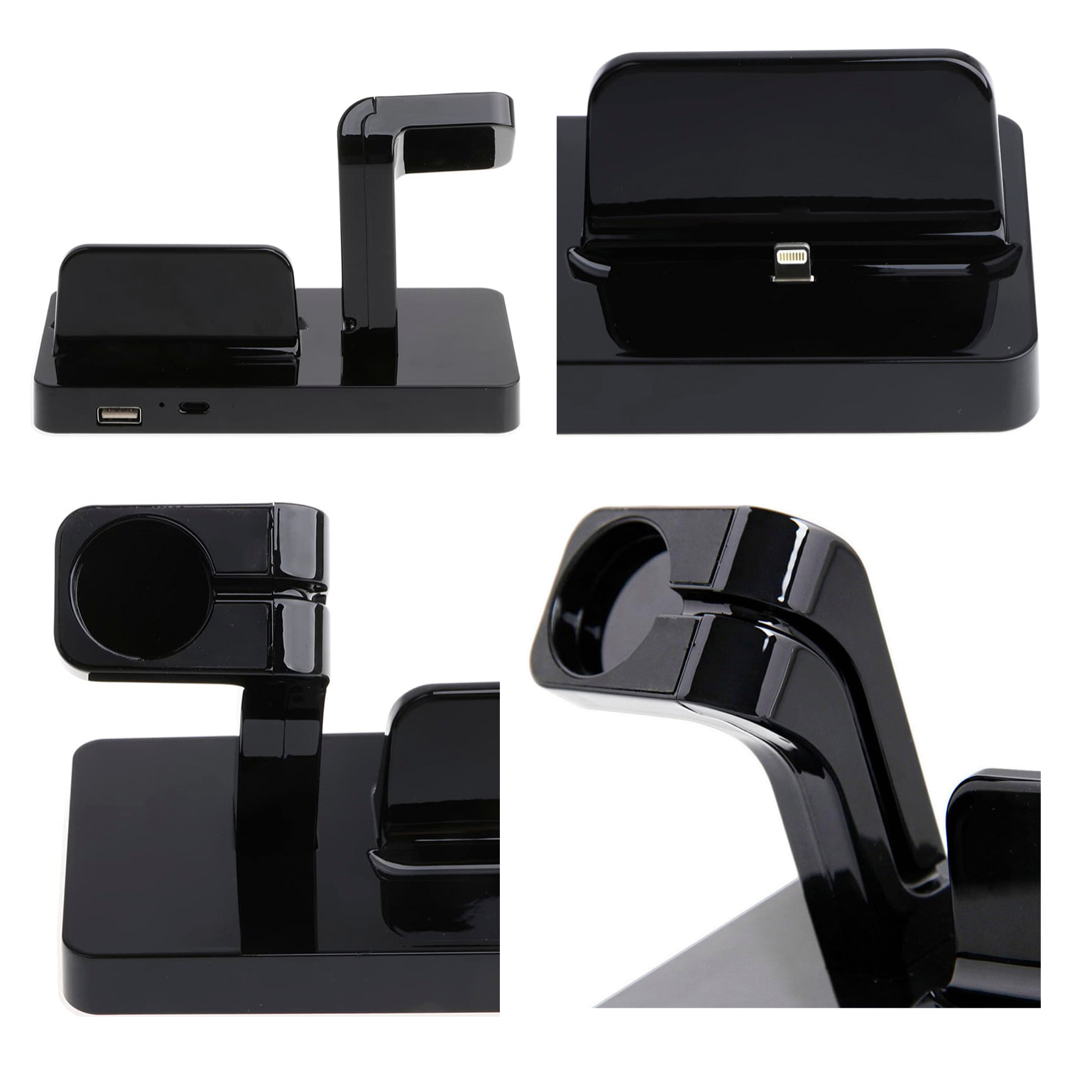 DAM Base de carga para Apple iPhone, conexión Lightning 8 pins y soporte de carga para Apple Watch. 15,2x7,7x9,5 Cm. Color: Negro