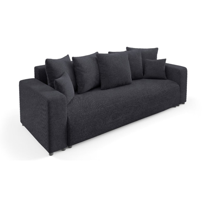GLORIA - Canapé droit convertible 3 places en tissu noir