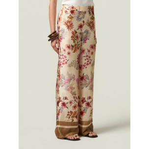 Oltre - Pantalones palazzo de satén estampado - Beige