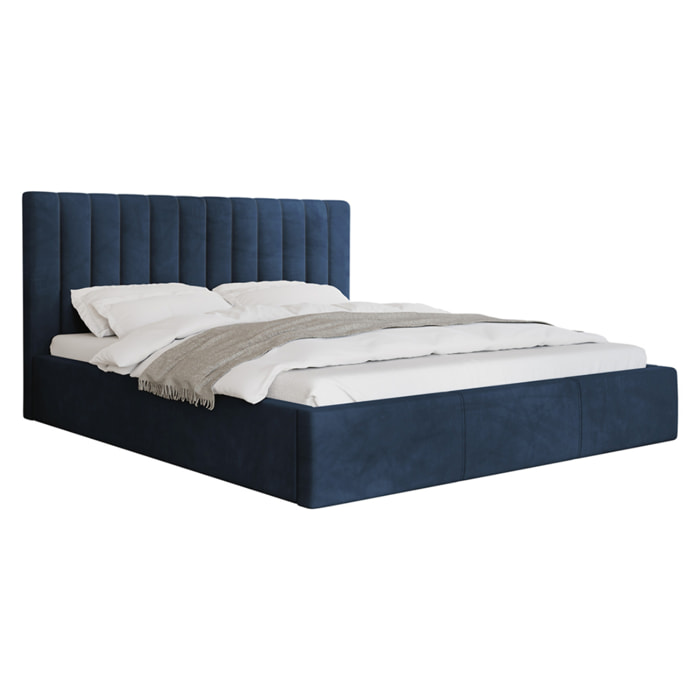 Rosario - lit coffre - 180x200 - sommier inclus - en velours - Bleu