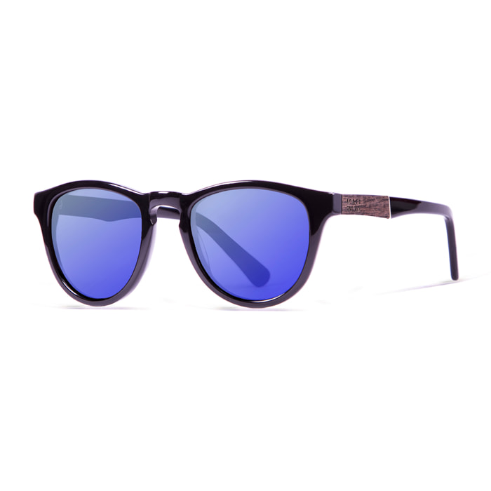 Gafas de sol KAU FLORENCIA - De acetato negro brillante y madera de ébano / Azul cielo revo azul