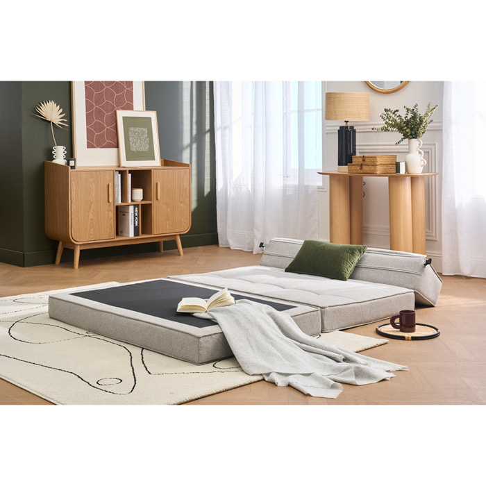 Chauffeuse 2 places convertible en tissu gris clair KATY