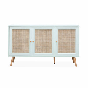 Buffet de rangement en cannage 120x39x70cm  - Bohème - 2 niveaux. 3 portes. pieds scandinaves. buffet bas