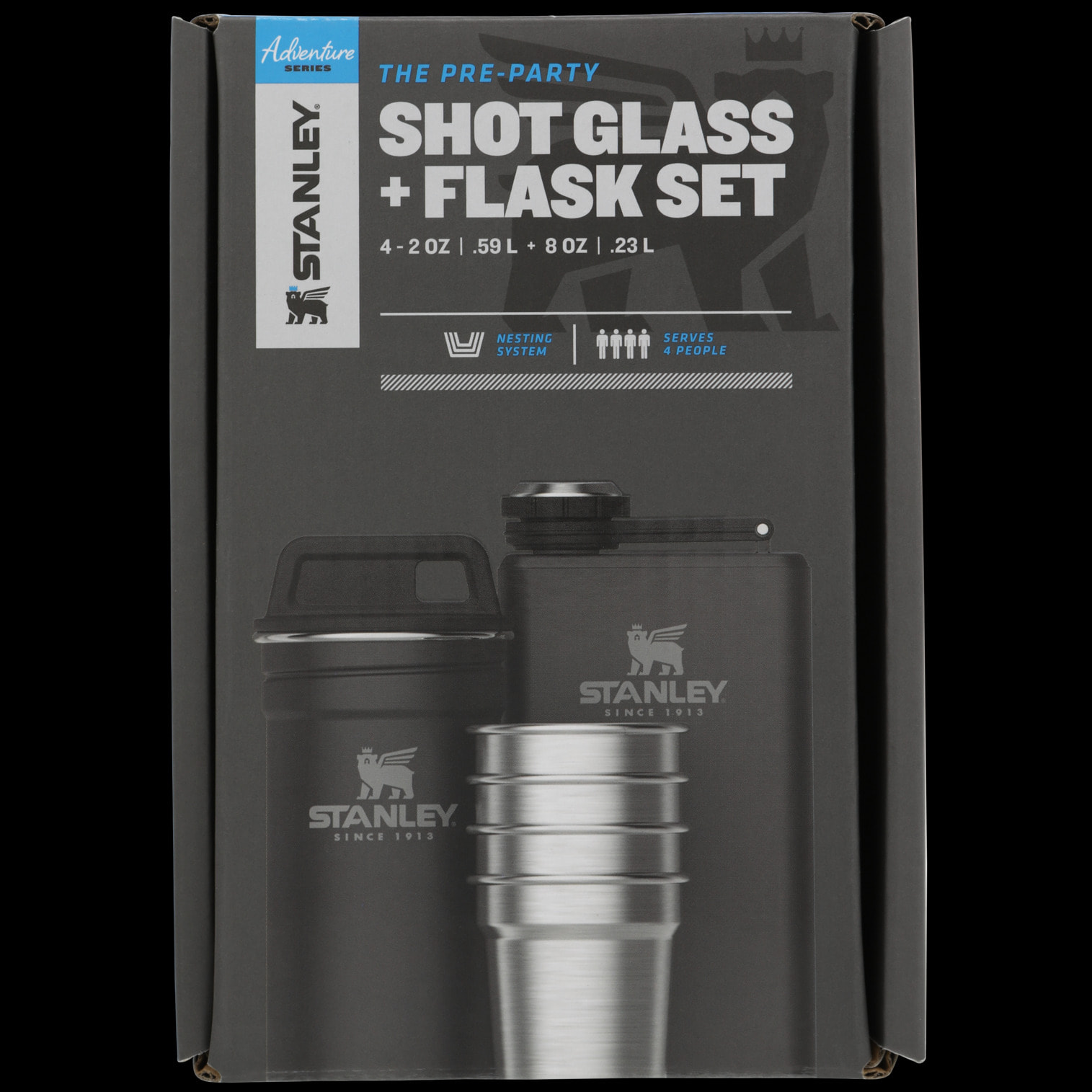 Pre-Party Shot Glass + Flask Set - Matte Black Pebble