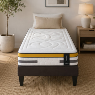 Ensemble Matelas Hybride Aubertin & Sommier Kit Tissu, Ressorts Ensachés & Mousse Hyper Soft, 24 cm, Soutien Ferme