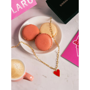 Collar Chic Lovely Heart Red Acero Baño Oro