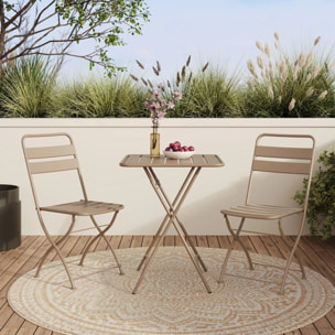 Table et chaises de jardin pliantes 2 personnes en métal taupe - Yumi