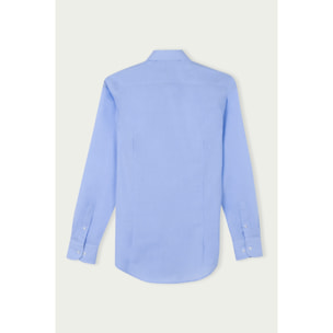 Camicia Uomo 1 Bottone Francese Slim Cotone Unito Celeste