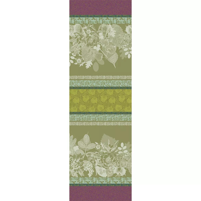 Chemin de table pur coton motif jacquard vert Mille botanique mousse