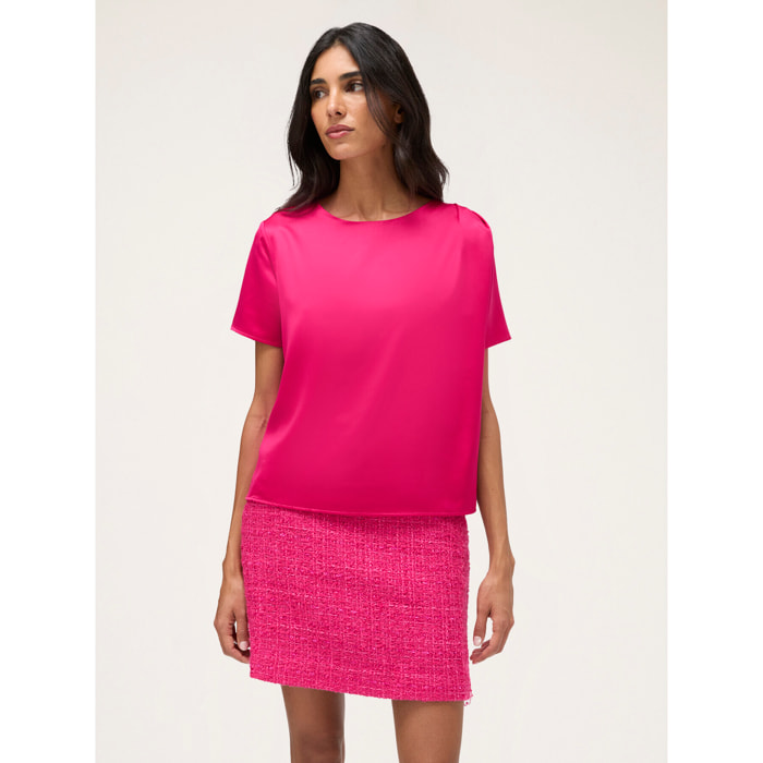 Motivi - Camiseta bimateria con pliegues - Fuchsia