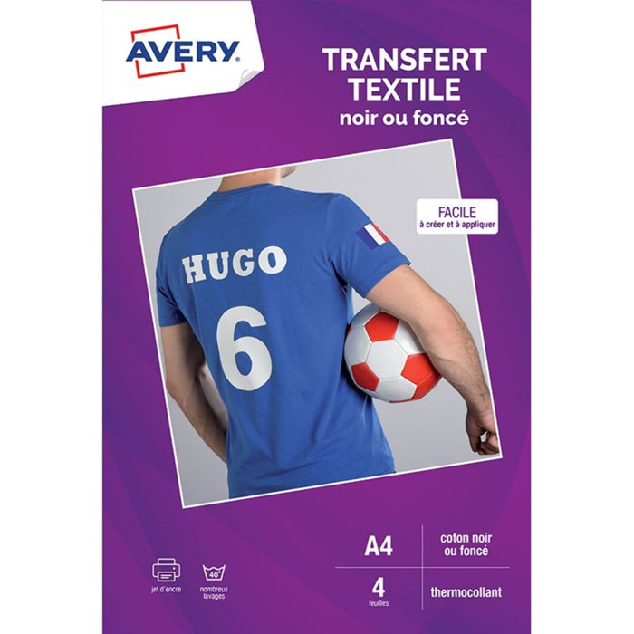 Papier créatif AVERY 4 Transferts T-shirt noirs/foncés A4