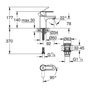 GROHE Get Mitigeur monocommande Lavabo Taille S Chromé 23586000