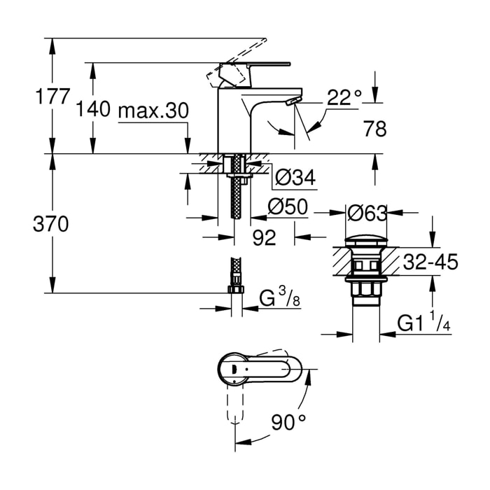 GROHE Get Mitigeur monocommande Lavabo Taille S Chromé 23586000