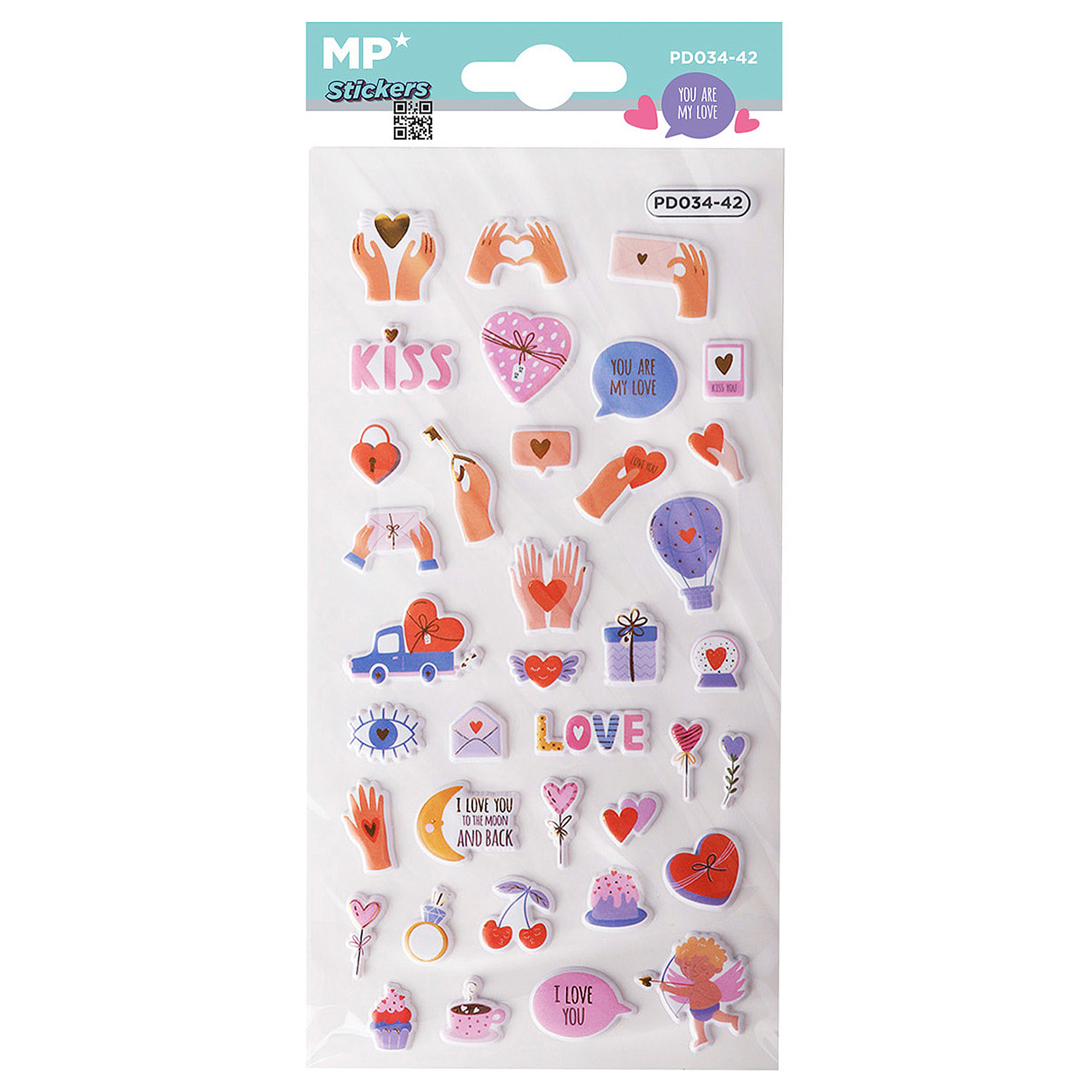 PACK 24 Uds. PEGATINAS STICKERS RELIEVE DISEÑO AMOR