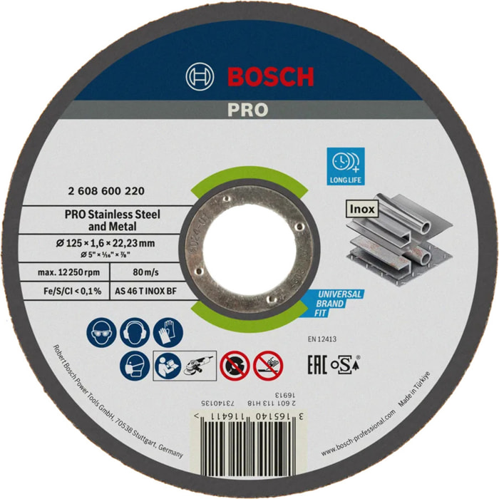 Disque EXPERT à tronçonner BOSCH à moyeu plat Spécial inox 125X1.0 MM - 2608600549
