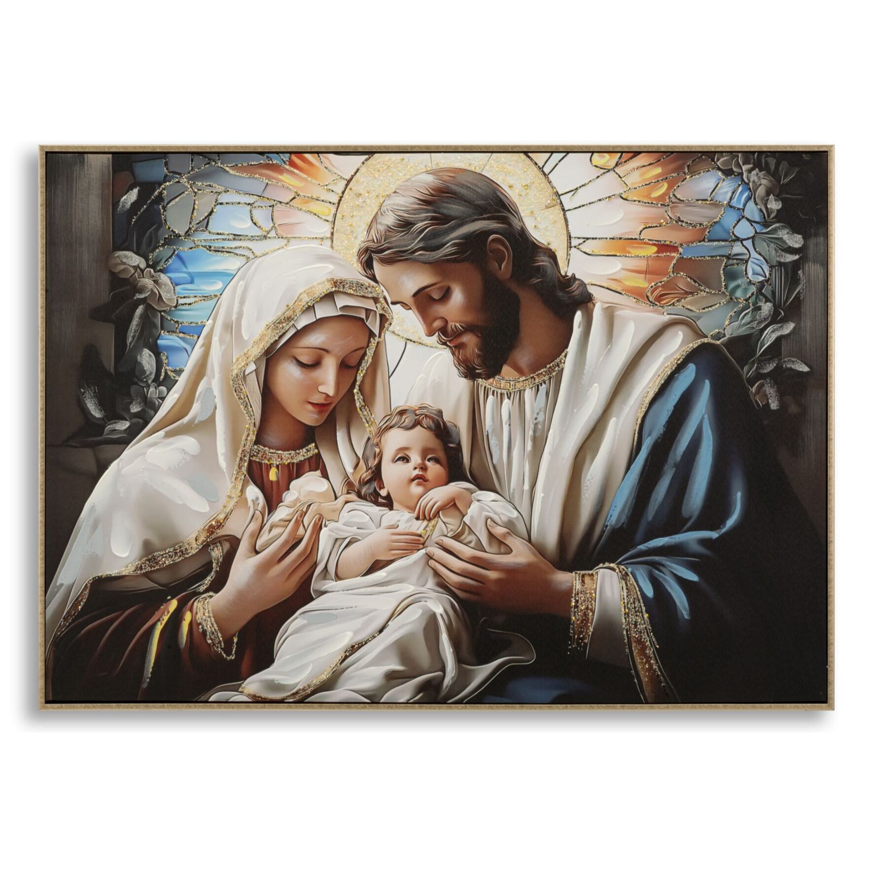 STAMPA DIPINTA SU TELA LACCATA NATIVITA' C/CORNICE CM 102X4X72