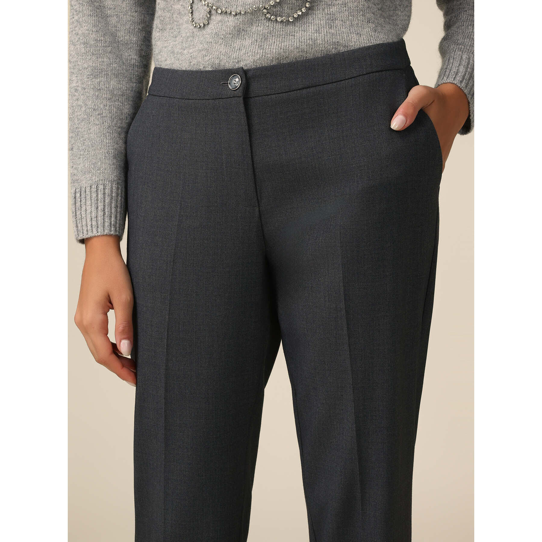 Oltre - Regular mélange trousers - Gris