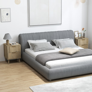 Lot de 2 chevets tables de nuit 2 tiroirs cannelés poignées métal doré effet bois