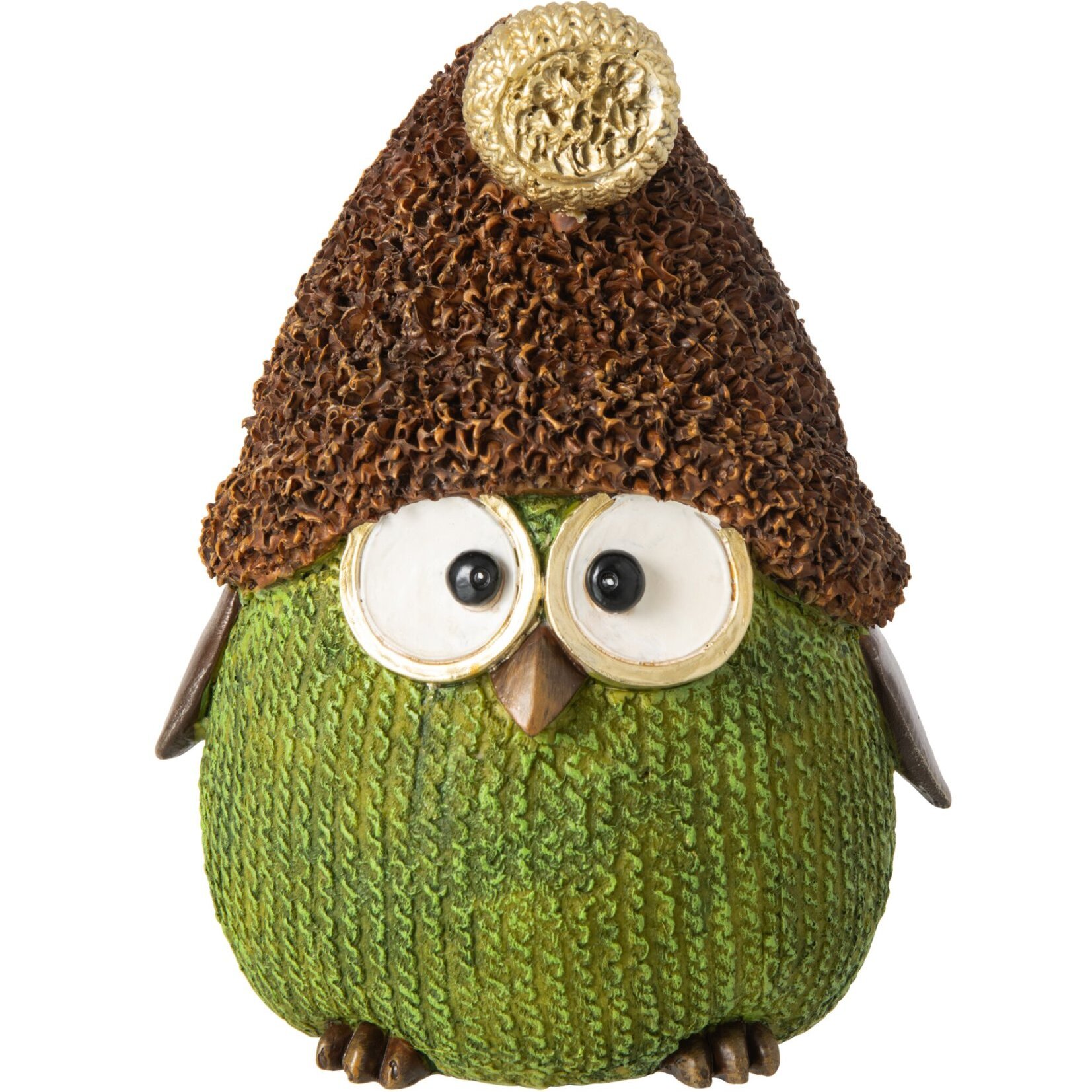 J-Line Hibou avec chapeau - polyrésine - vert/marron - large