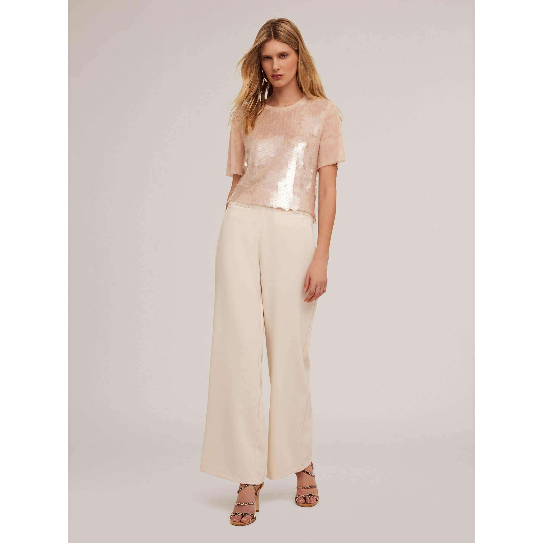 Motivi - Pantaloni palazzo a vita alta in tessuto crêpe - Bianco