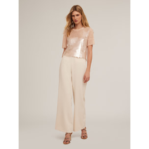 Motivi - Pantaloni palazzo a vita alta in tessuto crêpe - Bianco