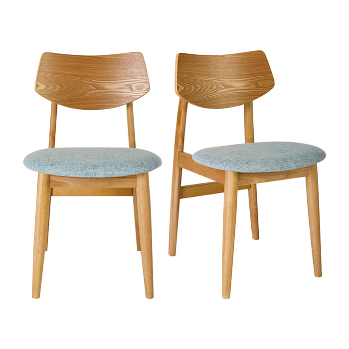 Chaises scandinaves en bois clair et tissu vert céladon (lot de 2) ELION
