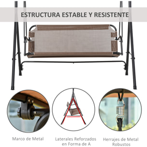 Columpio de Jardín 2 Plazas Silla Balancín Techo Ajustable 172x110x155cm Marrón