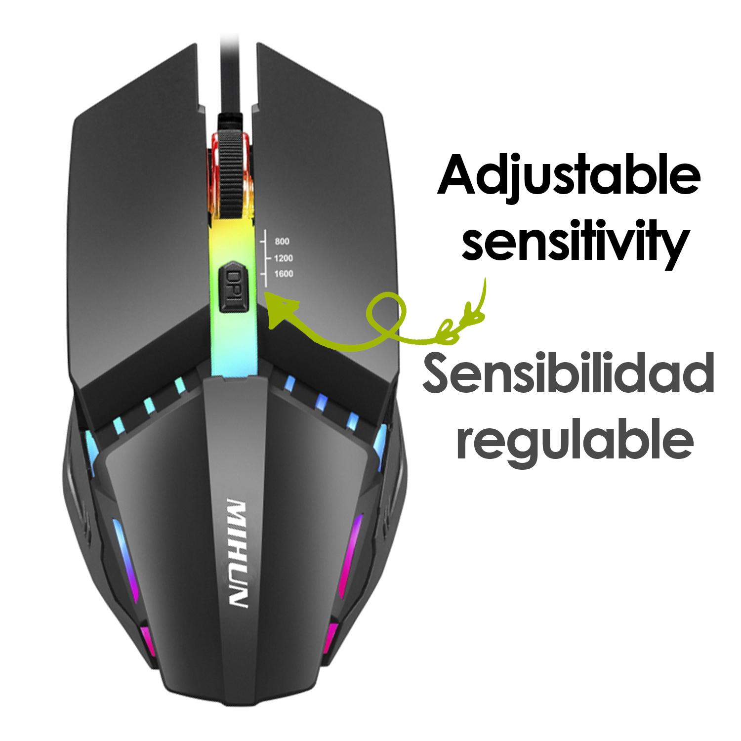 Mouse da gioco G314 con luci LED RGB. 800, 1200 e 1600 dpi.