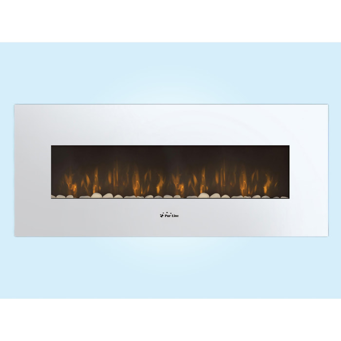 Chimenea Eléctrica Panorámica con luz LED ambiental y panel frontal blanco CHE-505 PURLINE