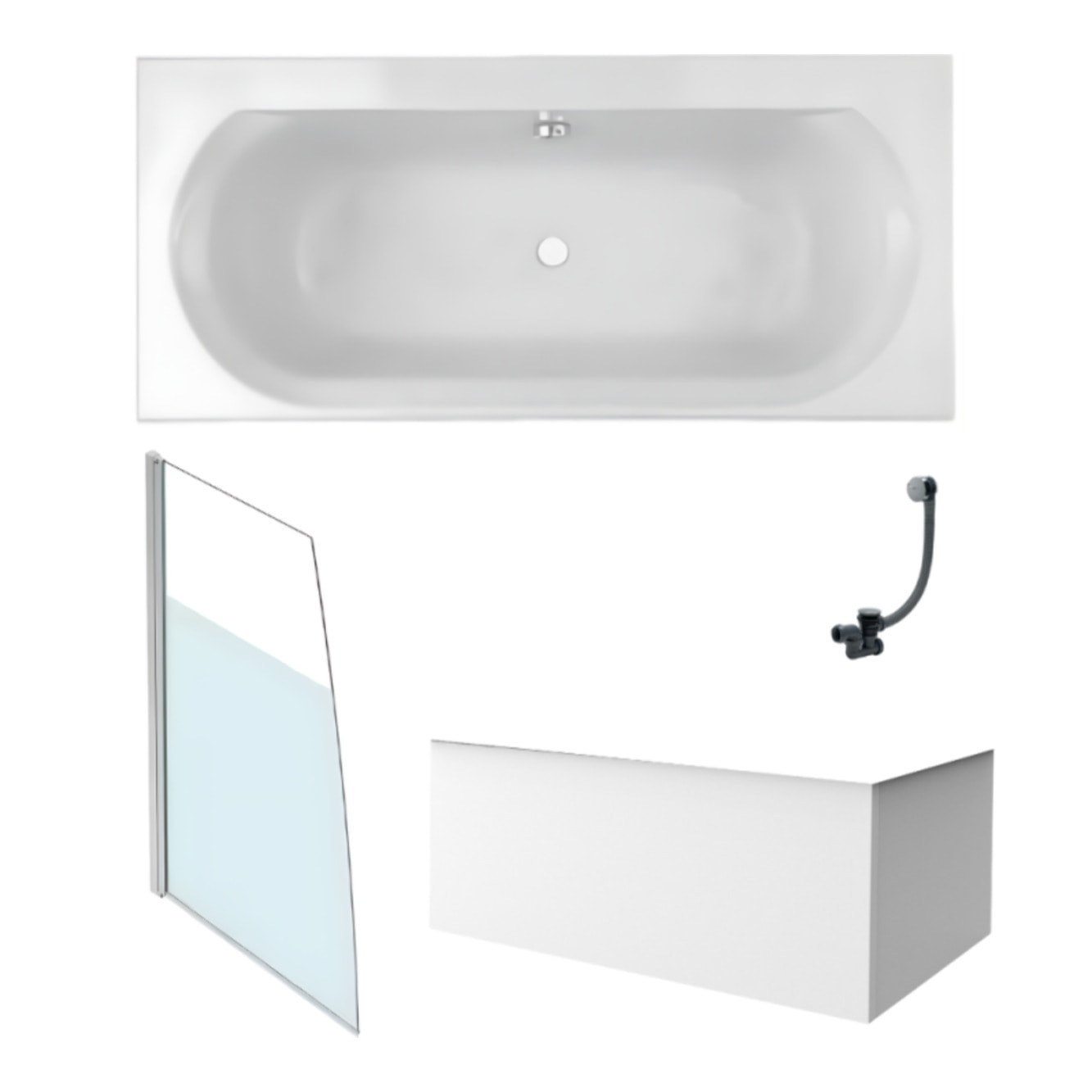 Baignoire droite 170 X 75 Elise acrylique + pare bain volet gauche + tablier en angle + vidage