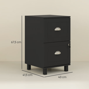 Cajonera de Oficina Mueble Archivador con 2 Cajones Cajonera para Escritorio con Cerraduras Carpetas Suspendidas para A4 y Carta 40x41,5x67,5 cm Negro
