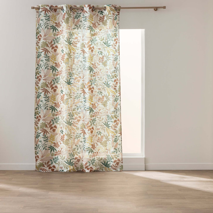 Rideau à œillets polylin imprimé feuilles tamisant - Orange