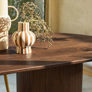 Table à manger oblongue bois d'hévéa et placage chêne 8 places noyer - L 220 x P 100 x H 73 cm - Estelle