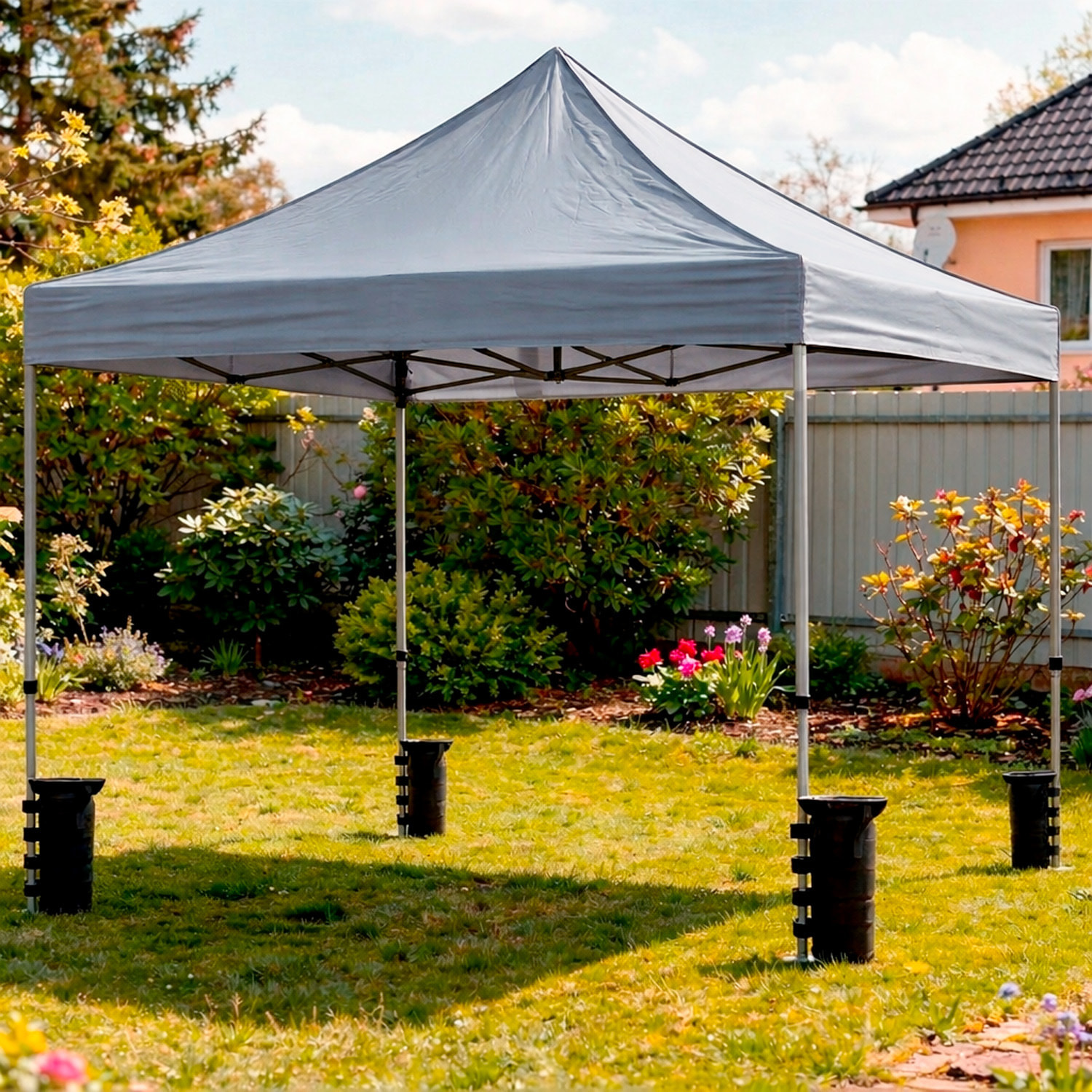 Gazebo Professionale 3x3 M Richiudibile Automatico In Acciaio Con Telo Oxford 1200D PVC Impermeabile e Anti UV A Fisarmonica con Sacche Grigio