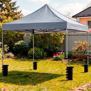 Gazebo Professionale 3x3 M Richiudibile Automatico In Acciaio Con Telo Oxford 1200D PVC Impermeabile e Anti UV A Fisarmonica con Sacche Grigio
