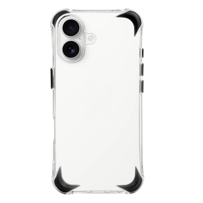 Carcasa transparente con relieve protector para cámara, esquinas reforzadas negras, antichoque y antihuellas Magsafe para iPhone 17.