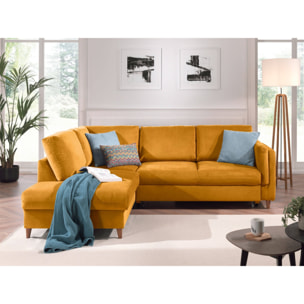 Brooke - canapé d'angle gauche - convertible - 5 places - en velours - Jaune