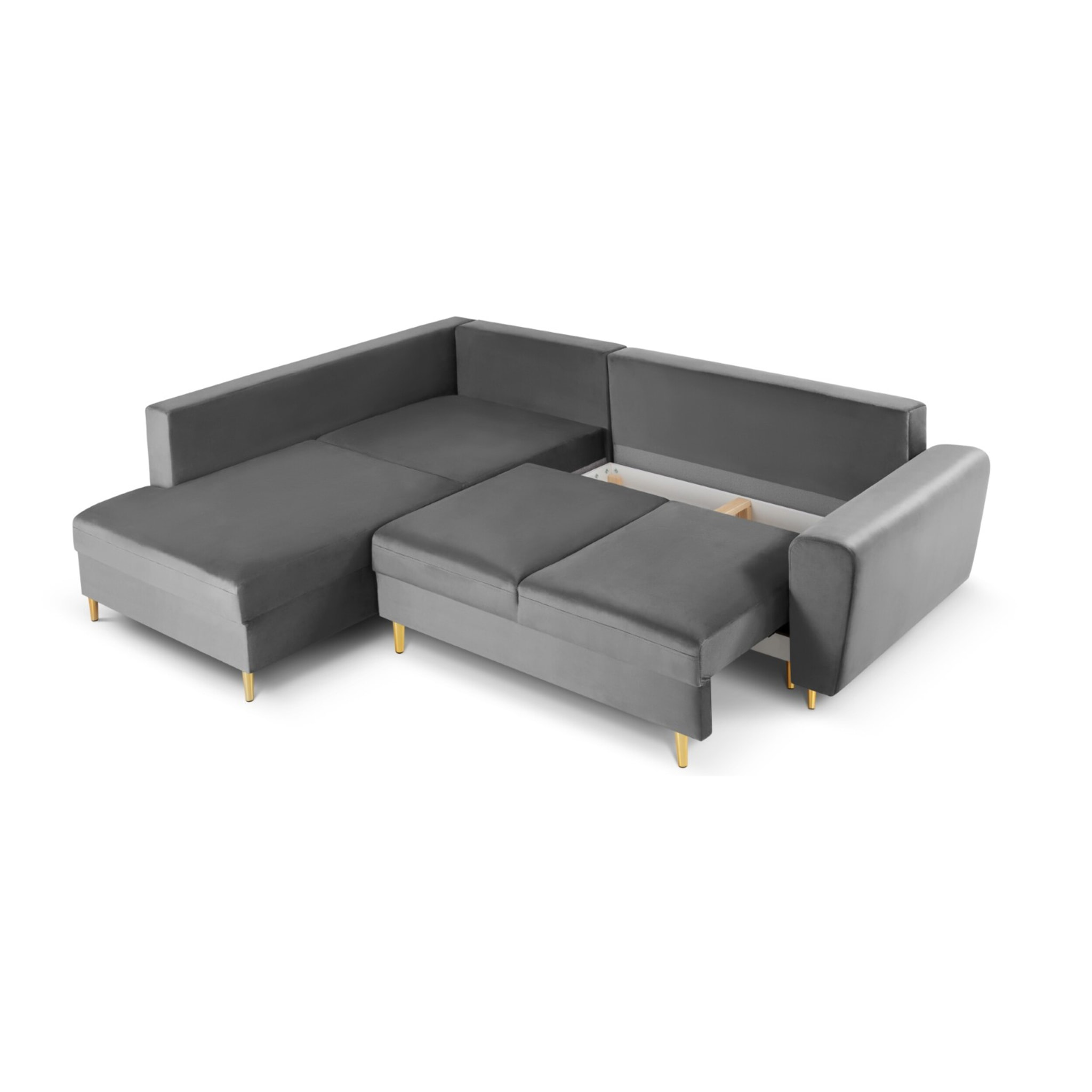 Canapé d'angle gauche convertible avec coffre de rangement "Kyoto" 5 places en velours gris clair