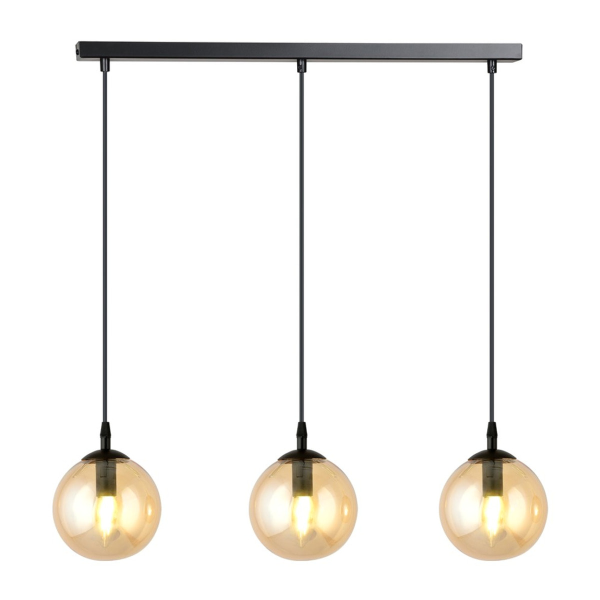Lampada a sospensione Cosmo in acciaio nero e vetro ambra