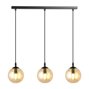 Lampada a sospensione Cosmo in acciaio nero e vetro ambra
