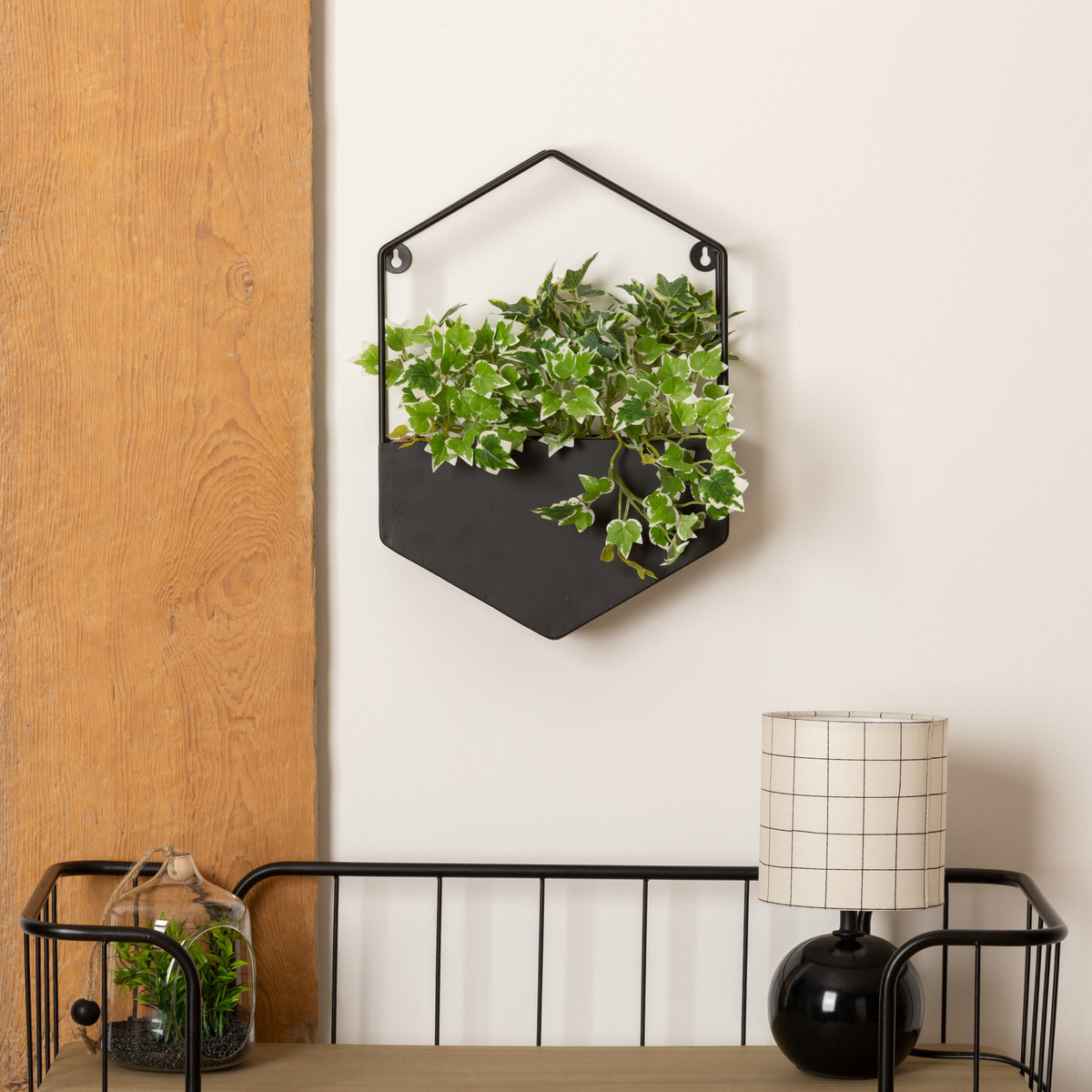 Plante artificielle suspendue Curt pot métal noir H35cm