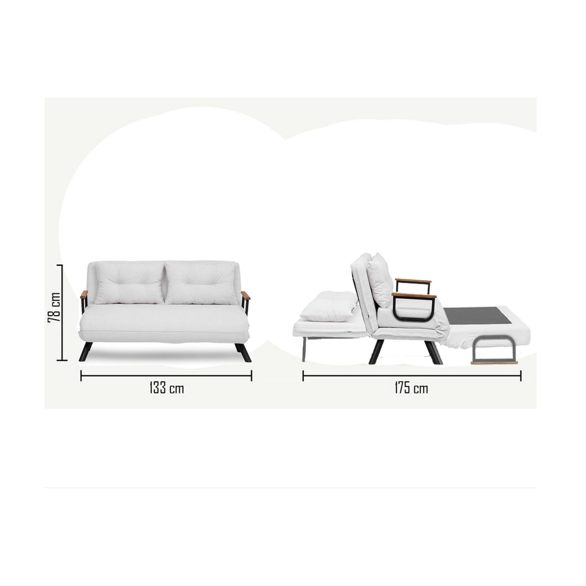 Divano letto 2 posti Calvin, Sofà trasformabile, Divanetto per ospiti, Poltrona letto contenitore, 133x78 h78 cm, Bianco