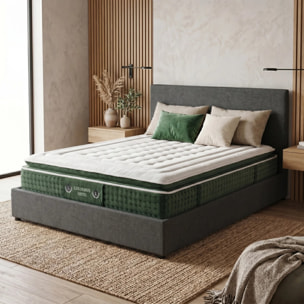 Ensemble matelas Jade & lit coffre Colisée | Mémoire de forme et ressorts ensachés | Grande capacité de stockage | Tissu | Gris foncé