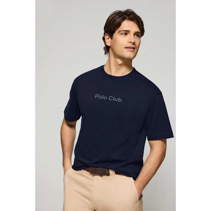 Maglietta blu marino a maniche corte e a girocollo con logotipo Polo Club
