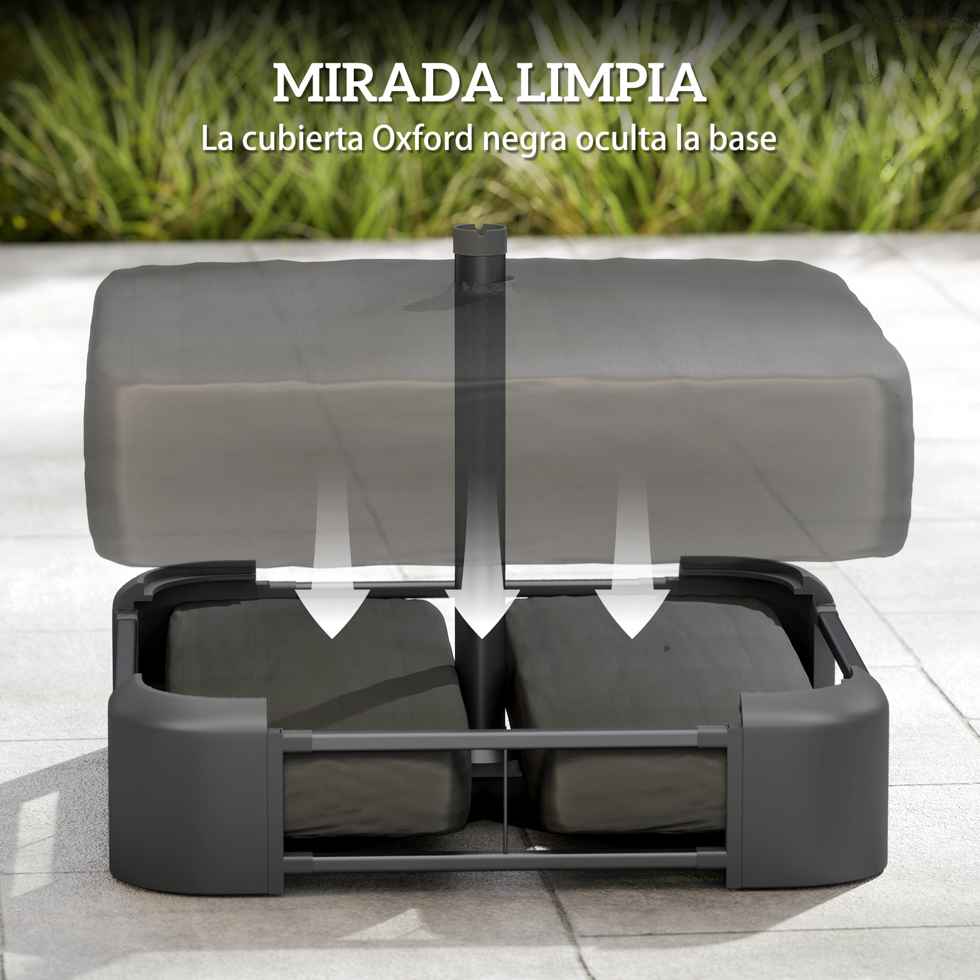 Base para Sombrilla Cuadrada con Funda, Soporte de Parasol con Bolsas de Arena, Pie para Sombrilla con Postes Ø48 mm, Rellenable de Arena 80 kg Arena Húmeda 90 kg, para Jardín, Terraza, Negro