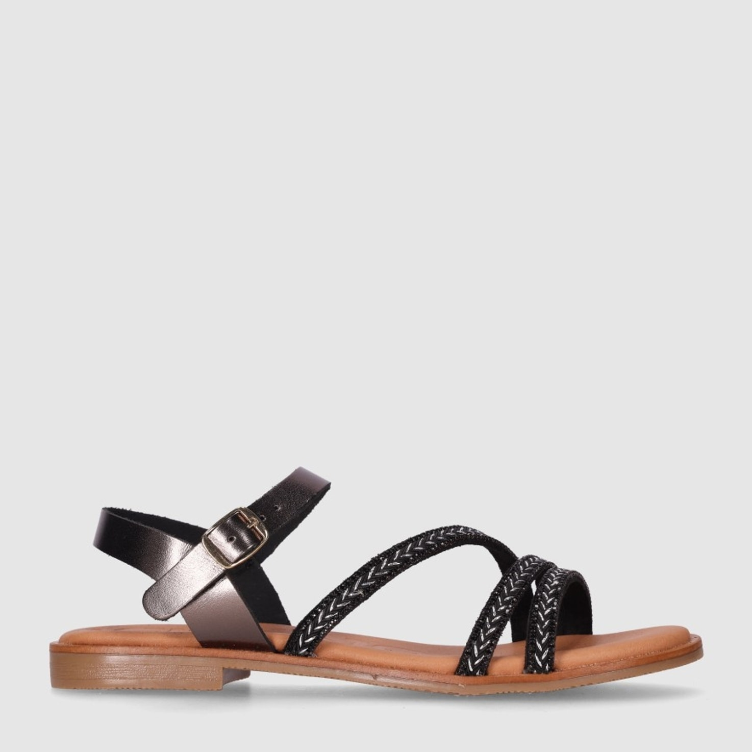 Sandalias de Piel - Plomo - Tacón: Bajo