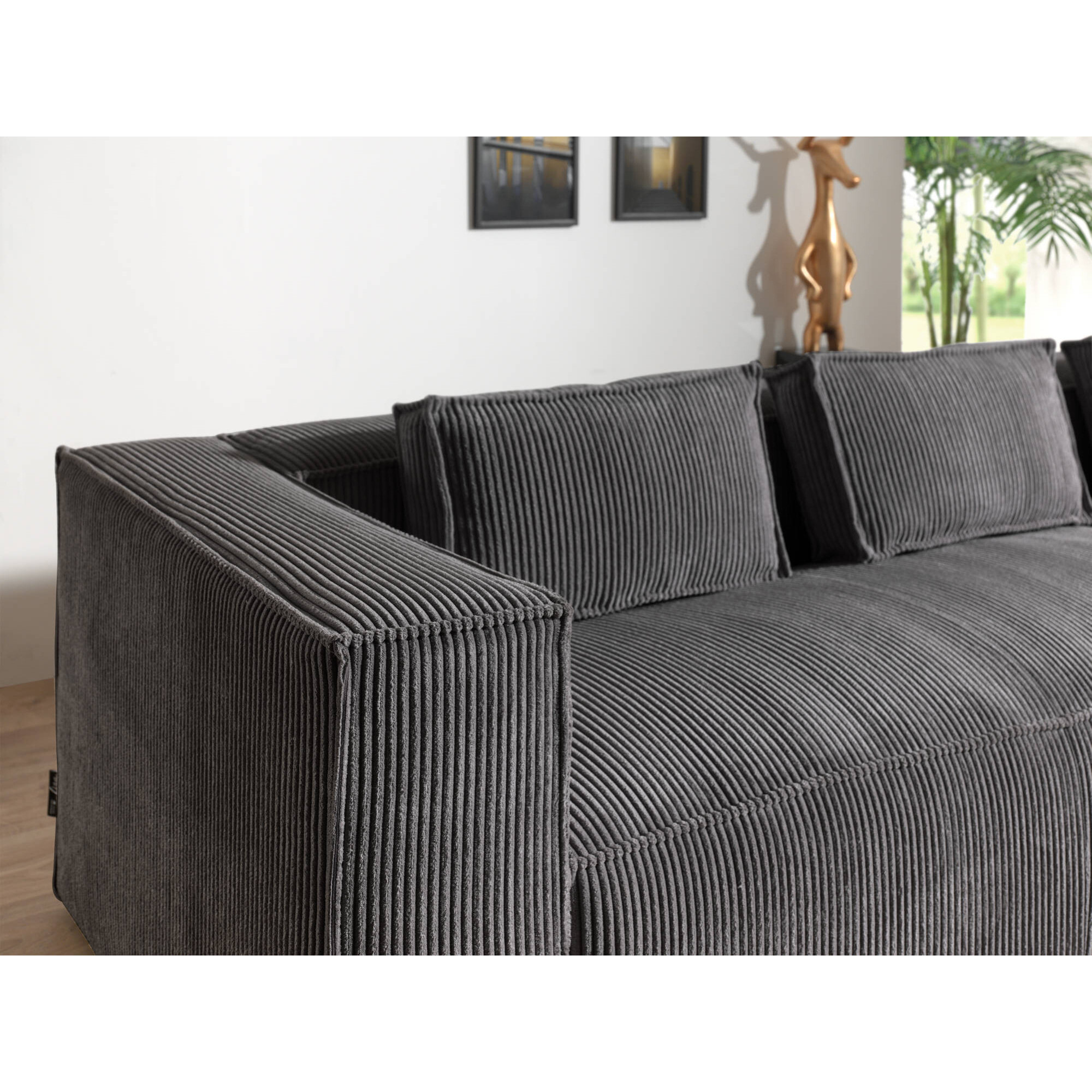 Stella - canapé d'angle droit en velours côtelé - 4 places -style contemporain - Gris foncé